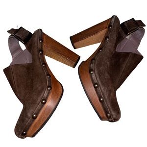 CASTANER Chocolate Brown Suede Leather Heel Clogs Size 6
